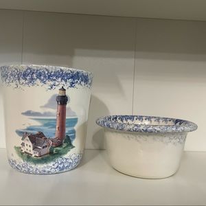 Vintage Pottery Bowl lighthouse Set